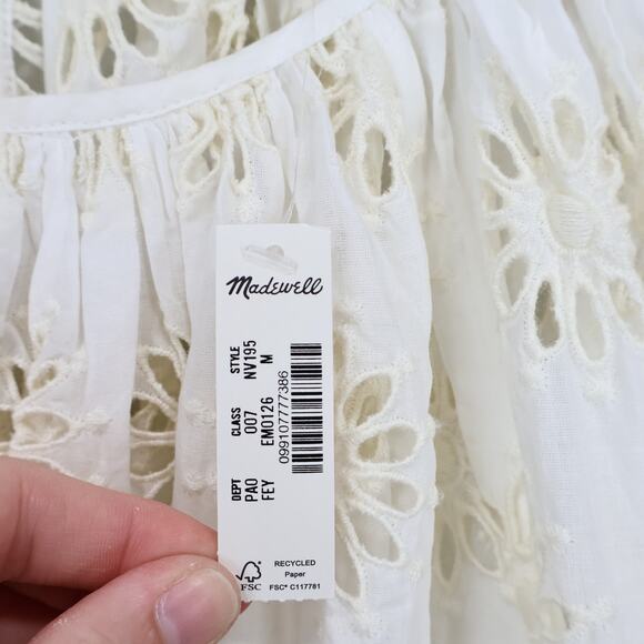 NWT Madewell Embroidered Shirred Puff-Sleeve Top In Floral Eyelet Ivory Medium - Picture 9 of 9